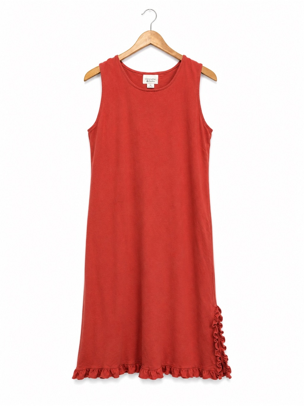 Christopher & Banks Coral Midi Dress Sleeveless Ruffle Hem Side Slit size Large